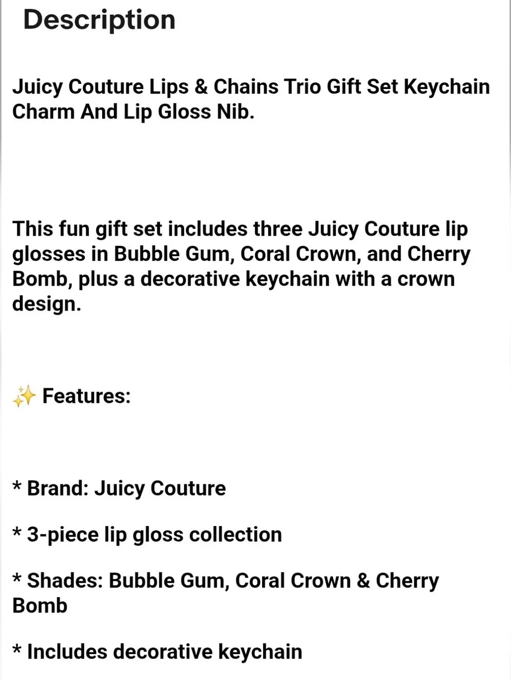 Juicy Couture Lips & Chains Keychain & Lip Gloss Trio